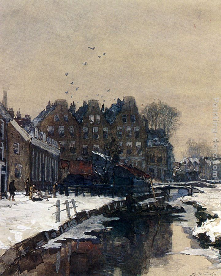 A Canal Scene In Winter painting - Johan Hendrik Van Mastenbroek A Canal Scene In Winter art painting